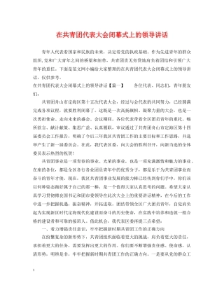 在共青团代表大会闭幕式上的领导讲话 