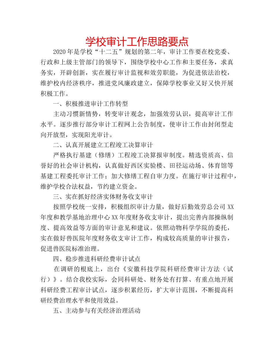学校审计工作思路要点 _第1页