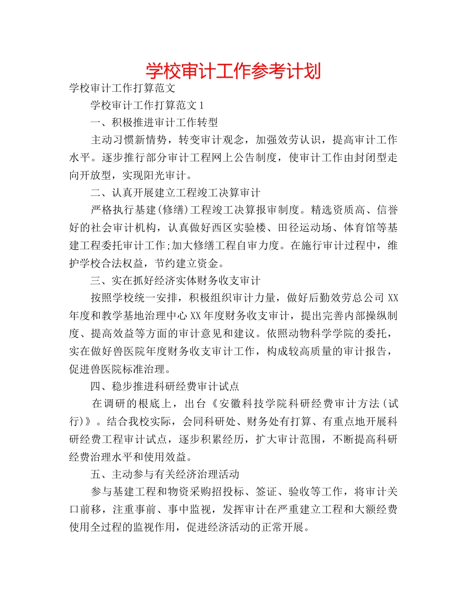 学校审计工作参考计划 _第1页
