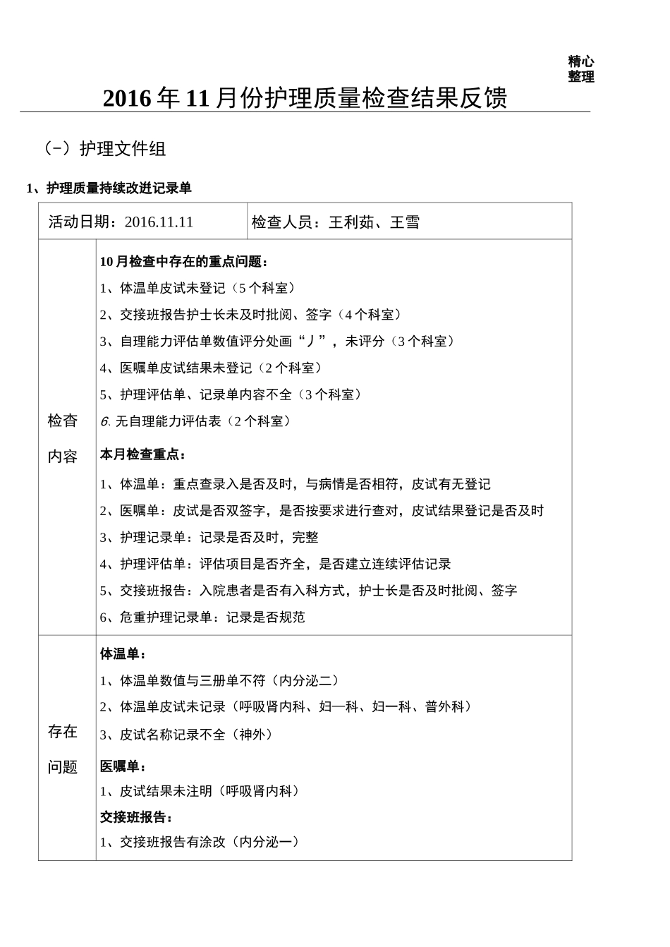 护理质量检查结果反馈_第1页