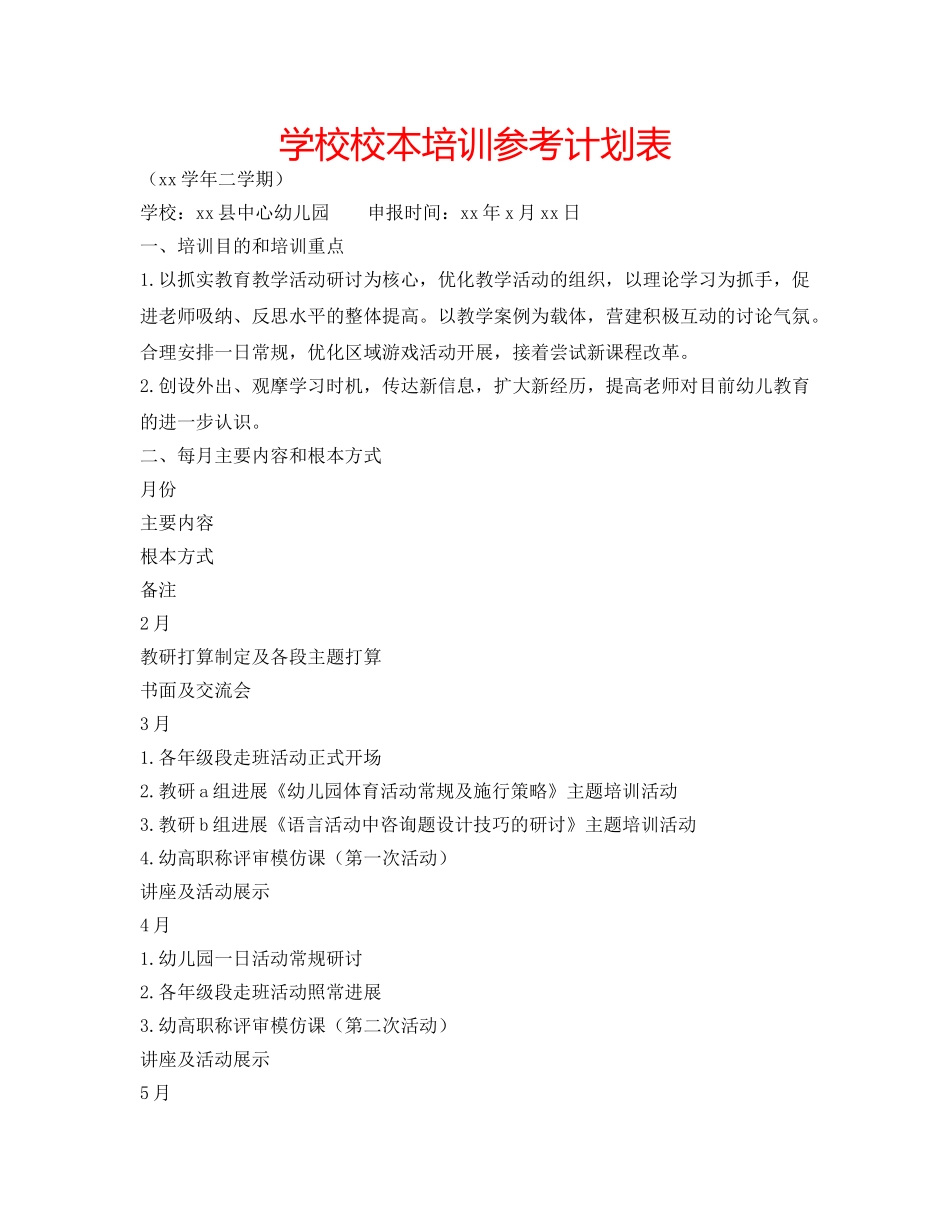 学校校本培训参考计划表 _第1页