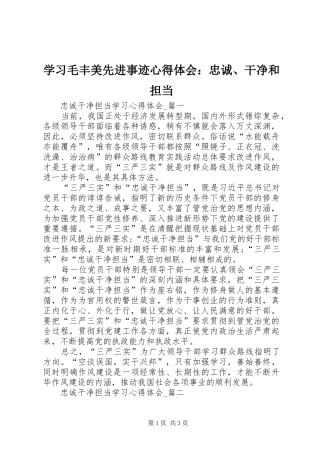 学习毛丰美先进事迹体会心得：忠诚、干净和担当