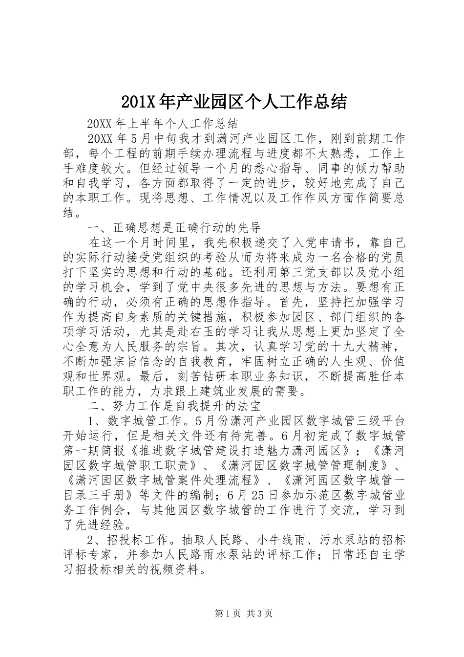 202X年产业园区个人工作总结_第1页