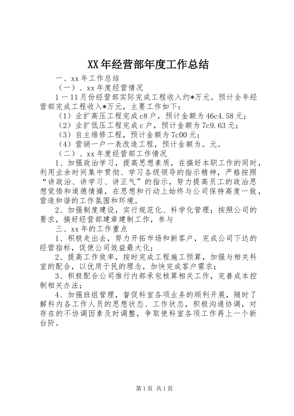 XX年经营部年度工作总结 _第1页