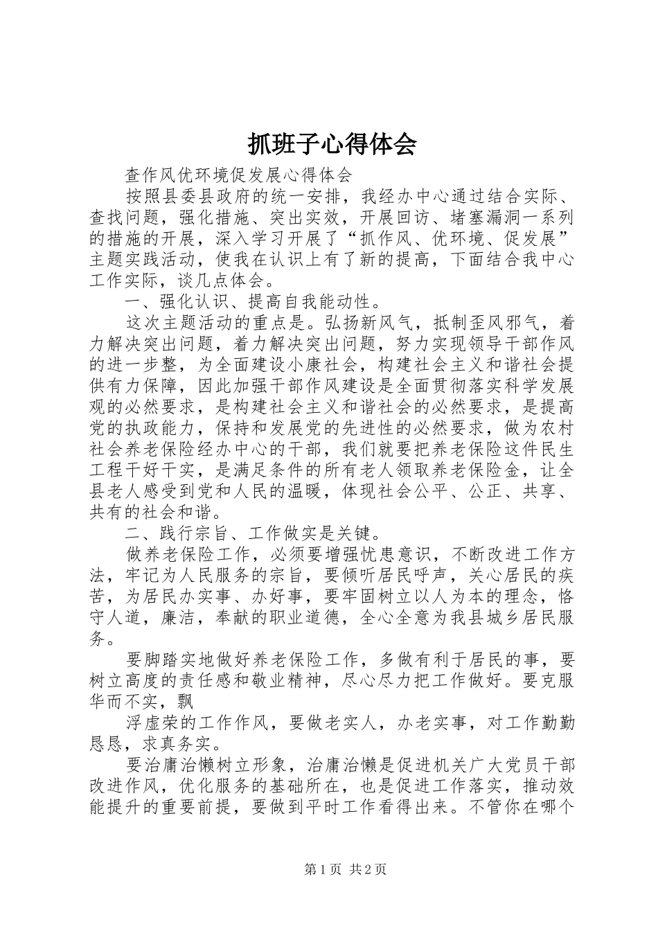 抓班子体会心得_第1页