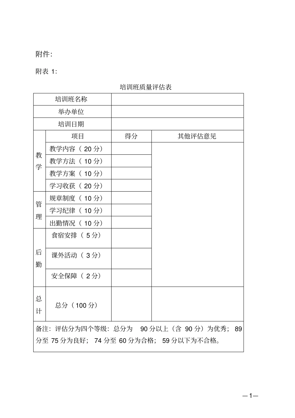 培训班质量评价表_第1页