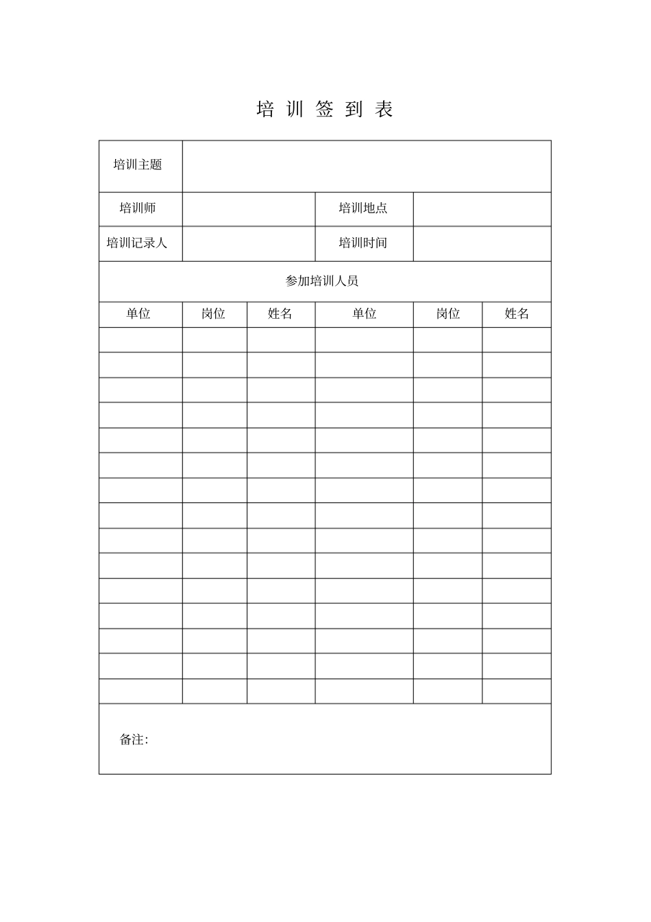 培训签到表+培训记录表_第1页