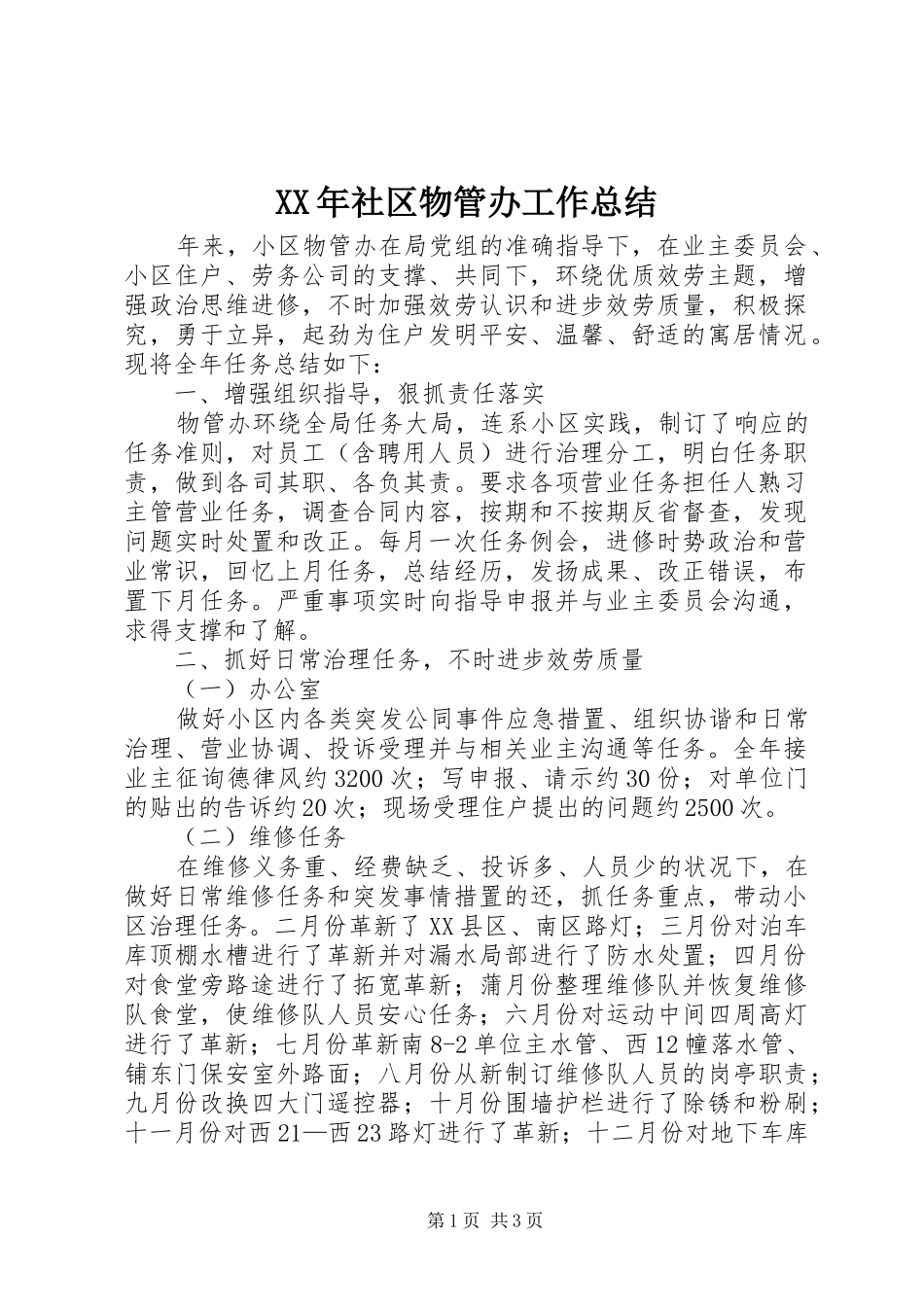XX年社区物管办工作总结 _第1页