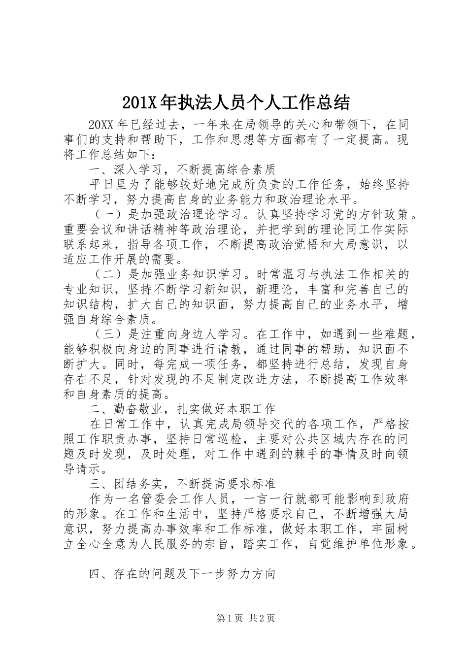 202X年执法人员个人工作总结_第1页