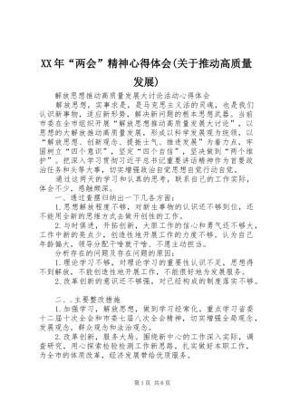 XX年“两会”精神体会心得(关于推动高质量发展)