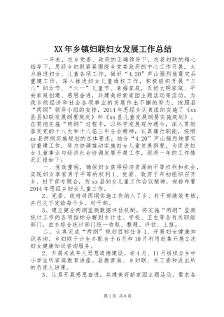 XX年乡镇妇联妇女发展工作总结 