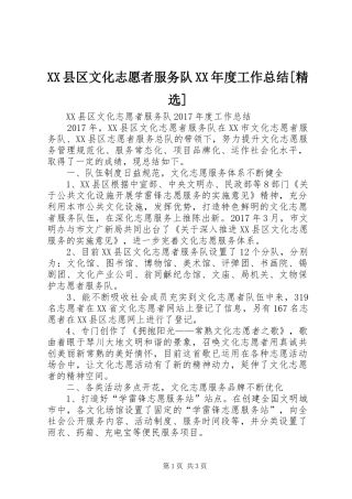 XX县区文化志愿者服务队XX年度工作总结[精选] 