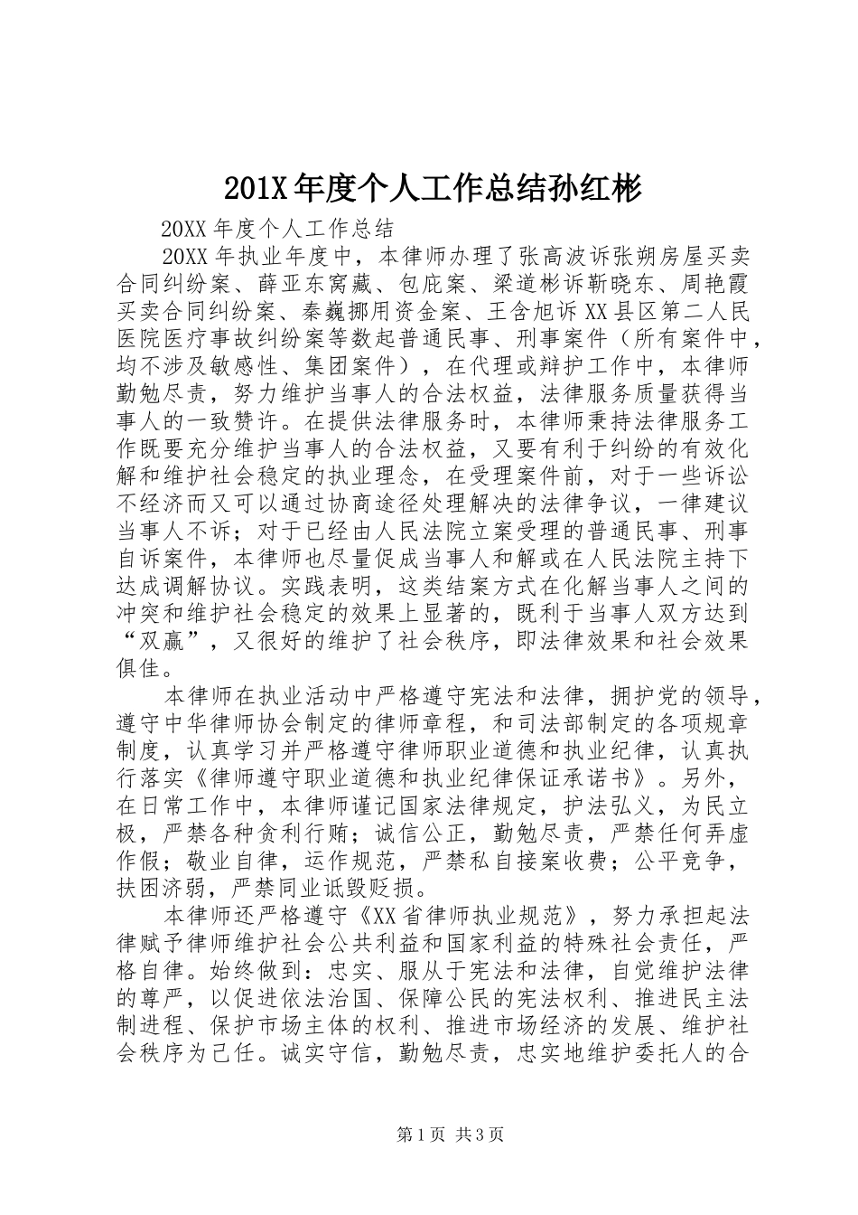202X年度个人工作总结孙红彬_第1页