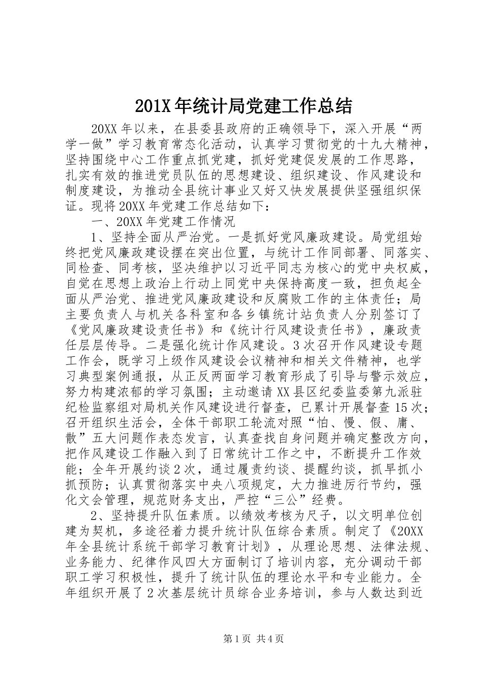 202X年统计局党建工作总结_第1页