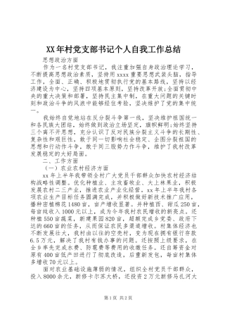 XX年村党支部书记个人自我工作总结 