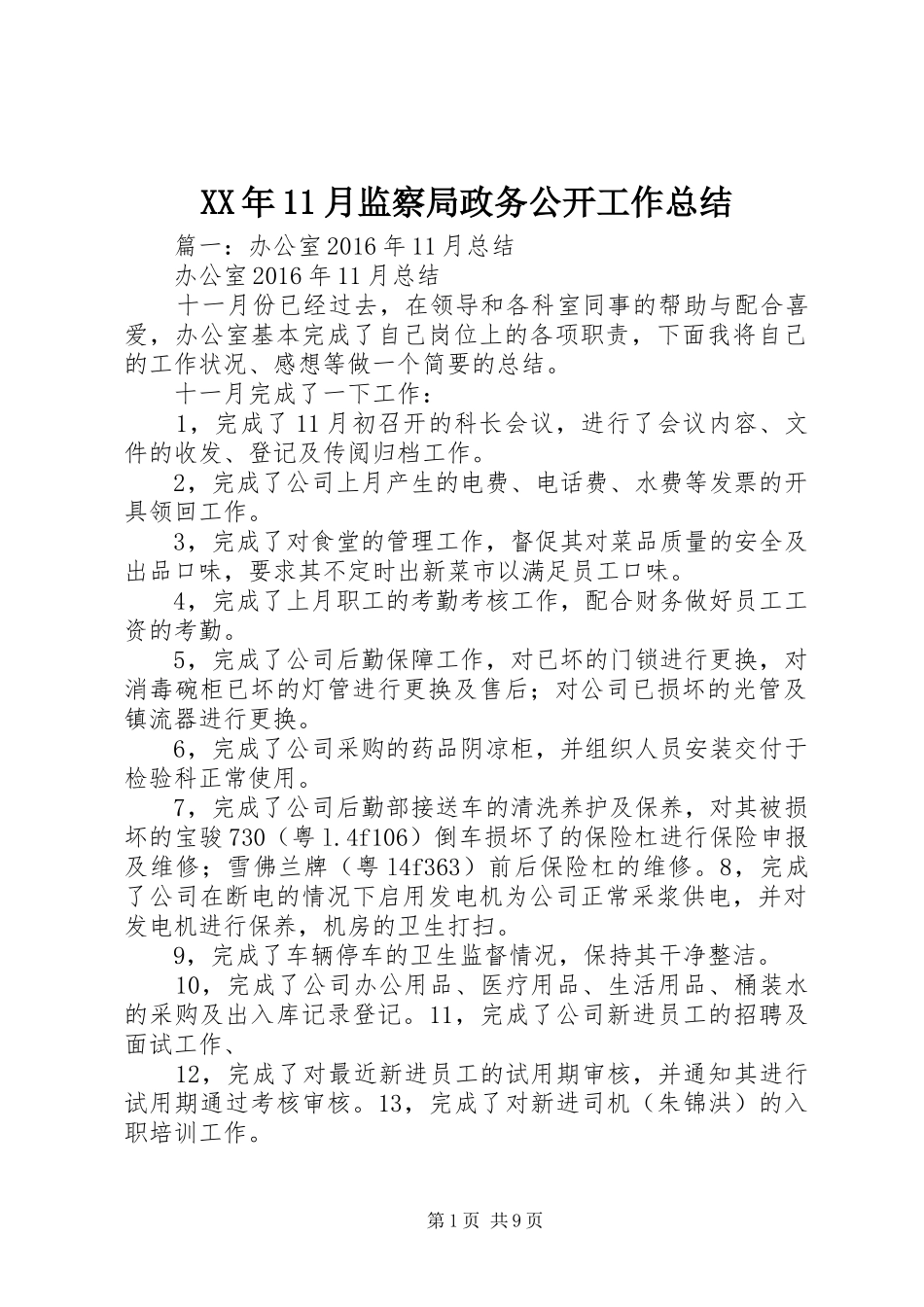 XX年11月监察局政务公开工作总结 _第1页