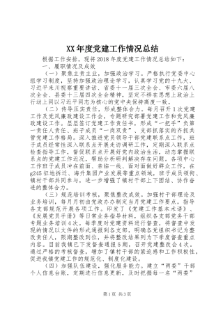 XX年度党建工作情况总结 
