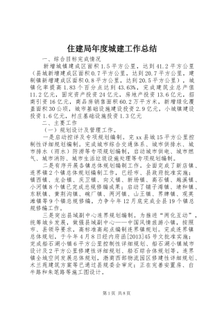 住建局年度城建工作总结 