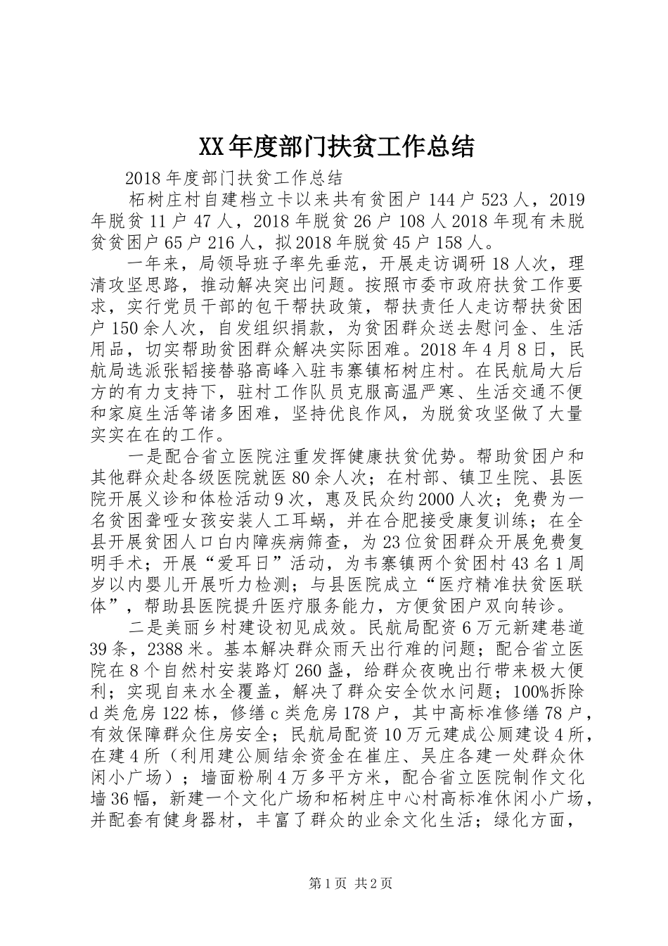 XX年度部门扶贫工作总结 _第1页