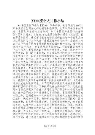 XX年度个人工作小结 