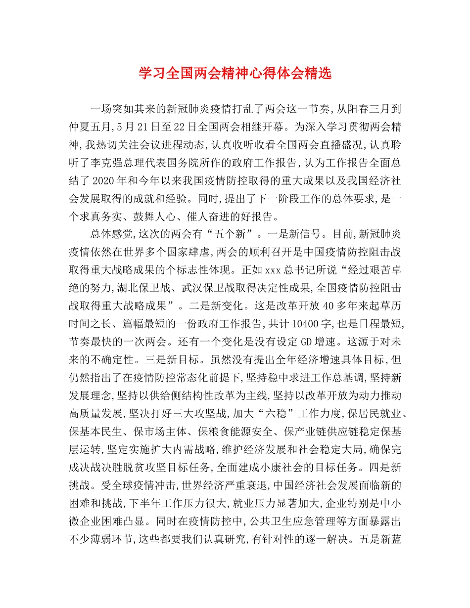 学习全国两会精神心得体会精选 _第1页