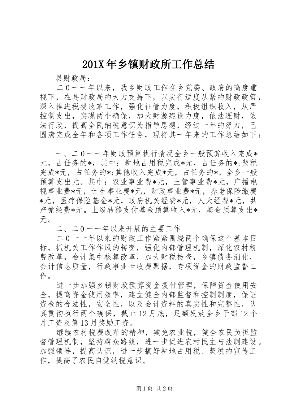 202X年乡镇财政所工作总结_第1页