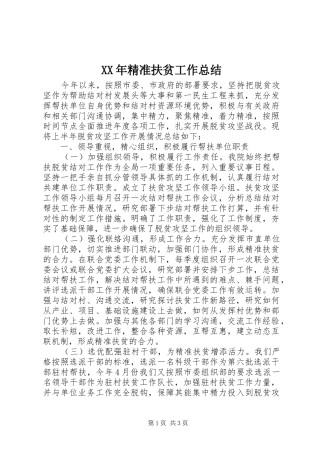 XX年精准扶贫工作总结 
