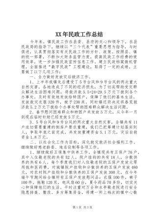 XX年民政工作总结 
