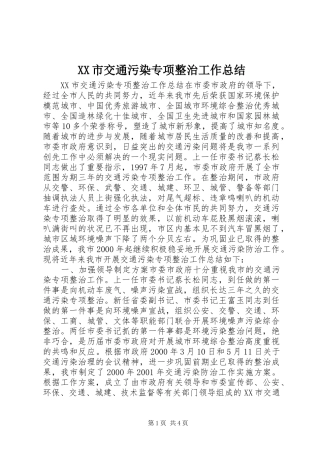 XX市交通污染专项整治工作总结 