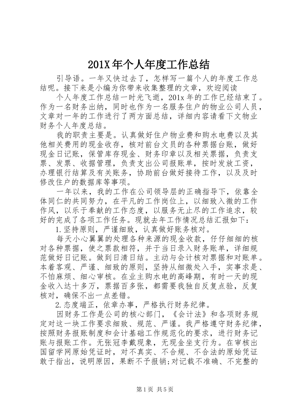 202X年个人年度工作总结_第1页