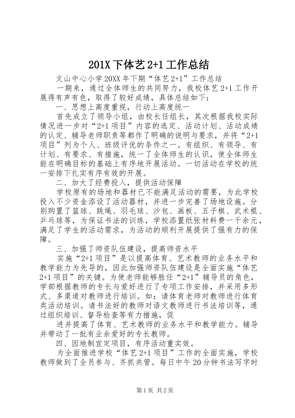 202X下体艺2+1工作总结_第1页