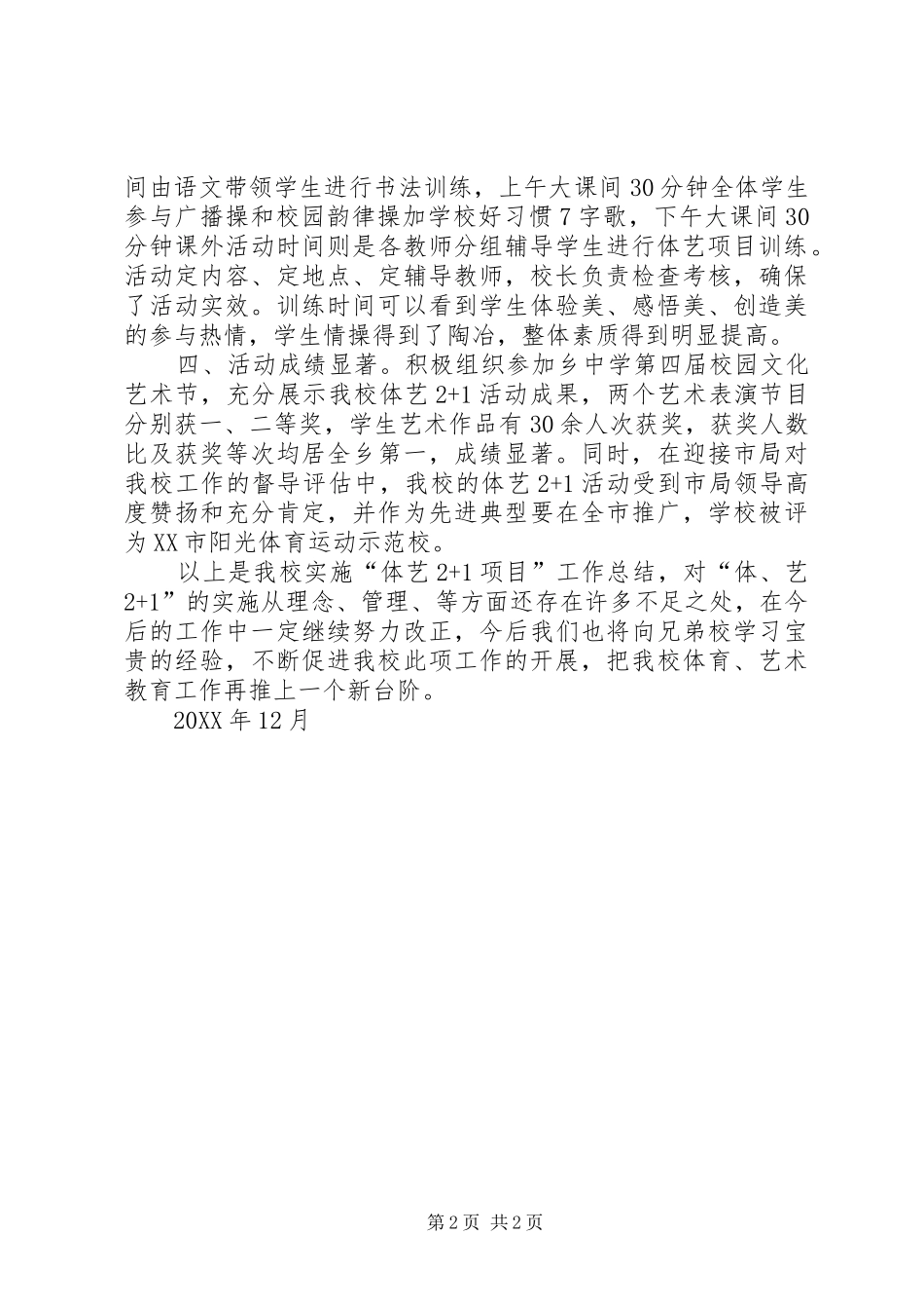 202X下体艺2+1工作总结_第2页