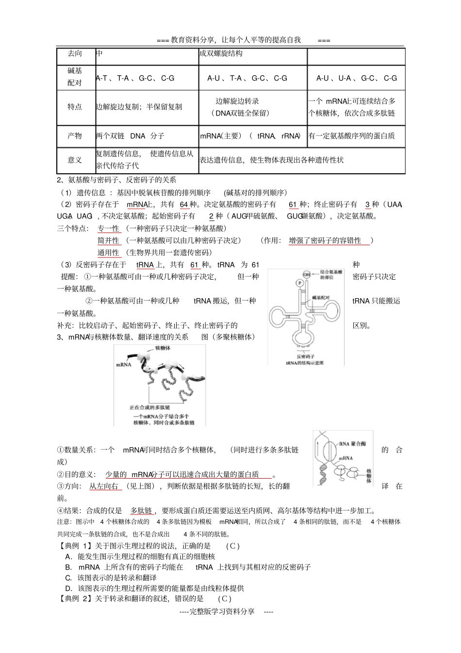 基因的表达一轮复习教学案教师版_第2页