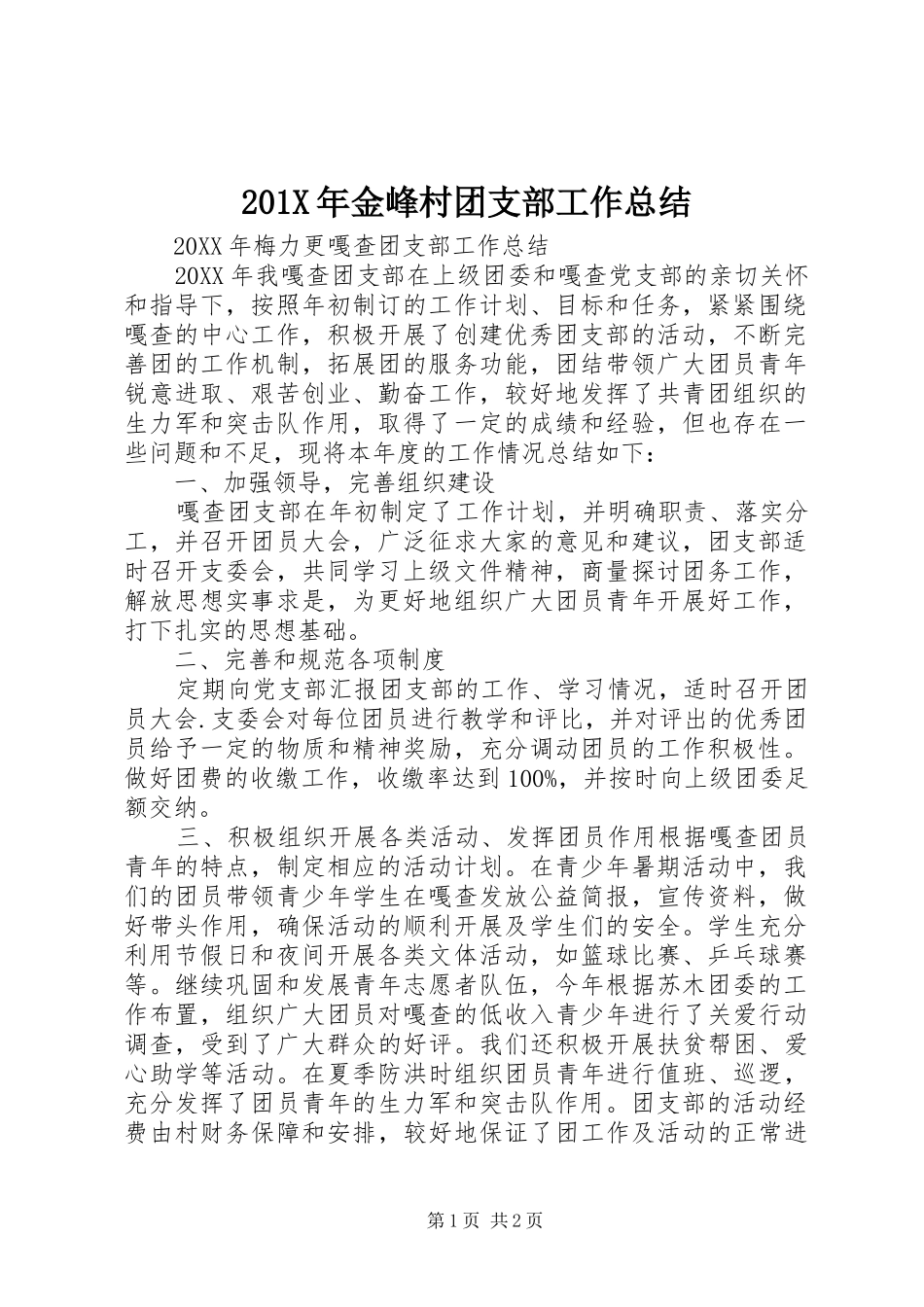 202X年金峰村团支部工作总结_第1页