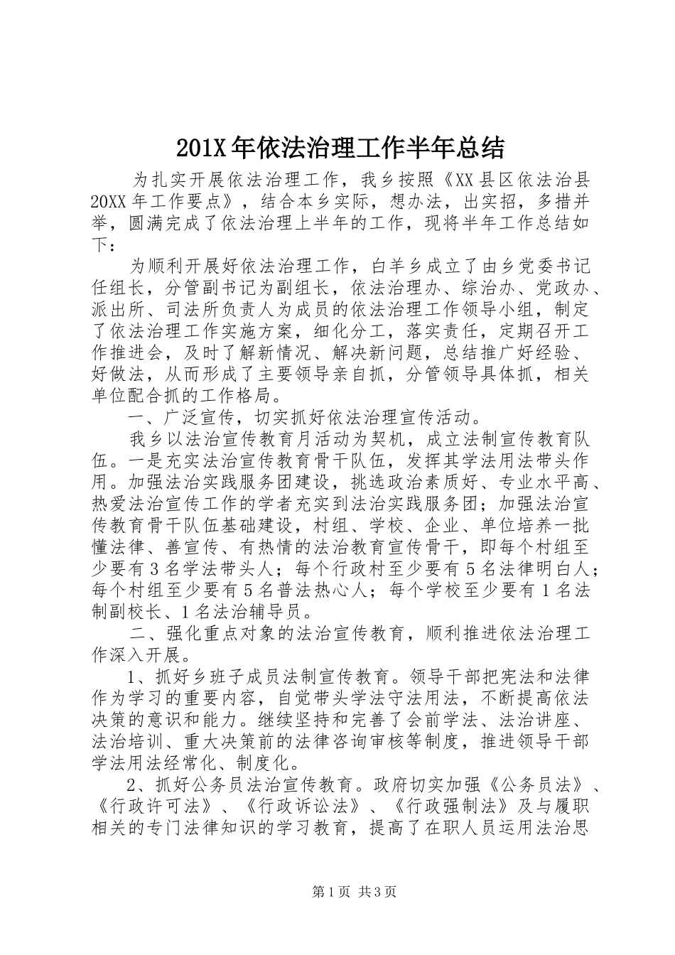 202X年依法治理工作半年总结_第1页