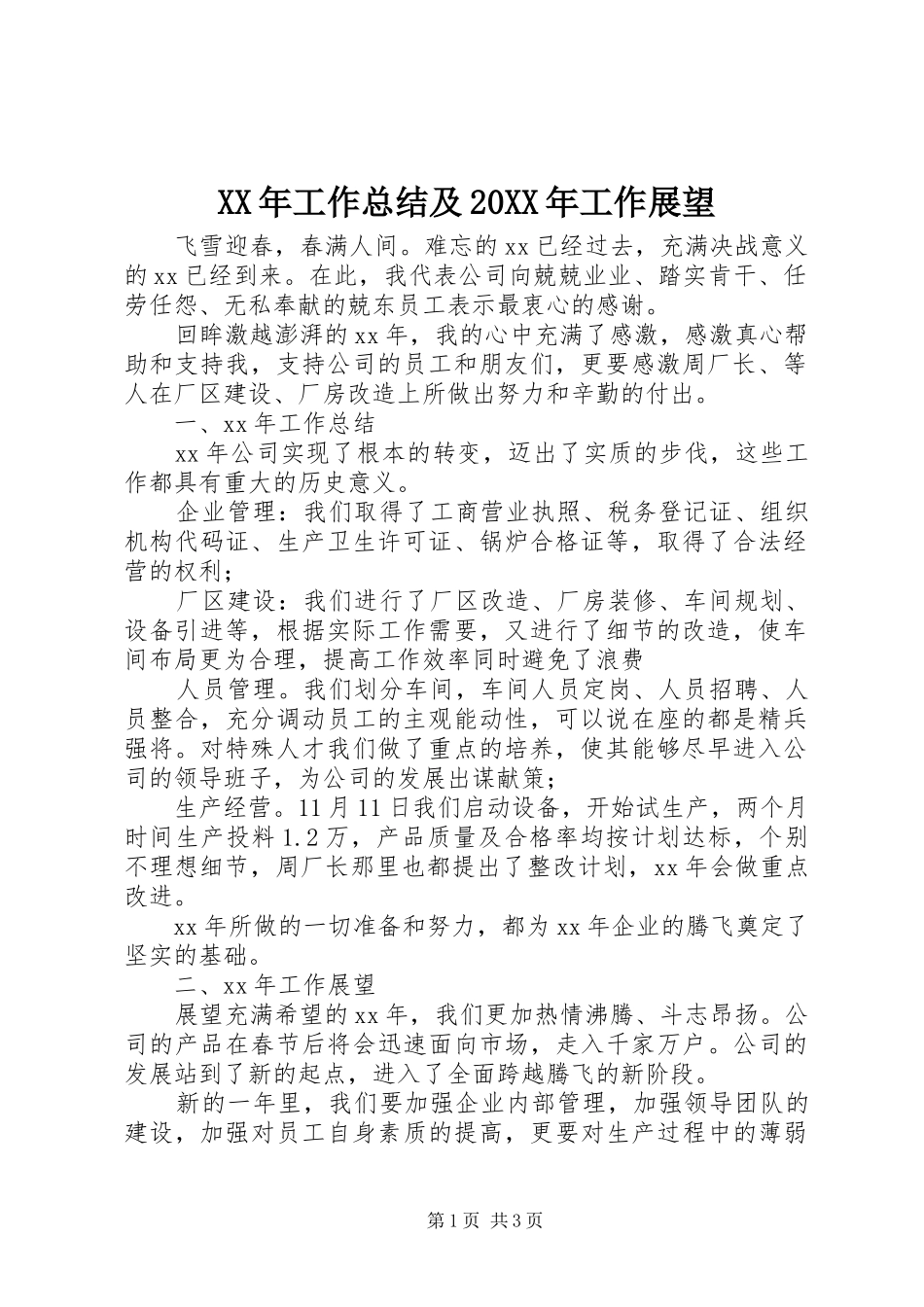 XX年工作总结及20XX年工作展望_第1页