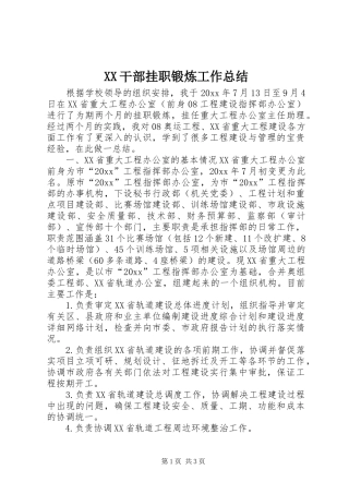 XX干部挂职锻炼工作总结 