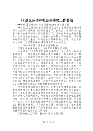 XX县区劳动和社会保障局工作总结 
