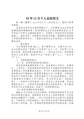 XX年12月个人总结范文 