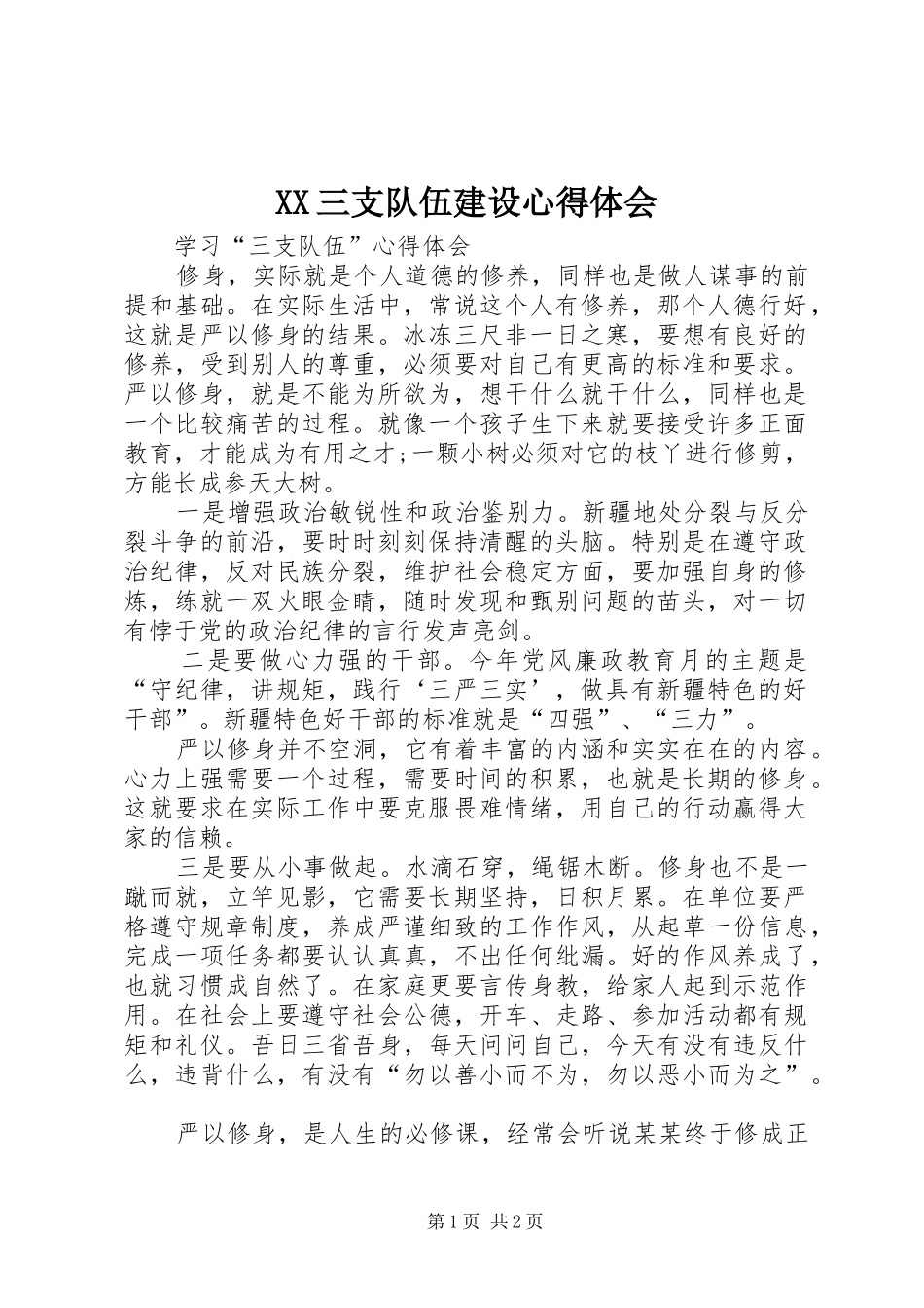XX三支队伍建设体会心得_第1页