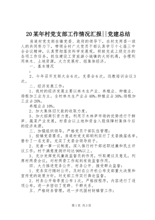 20某年村党支部工作情况汇报--党建总结