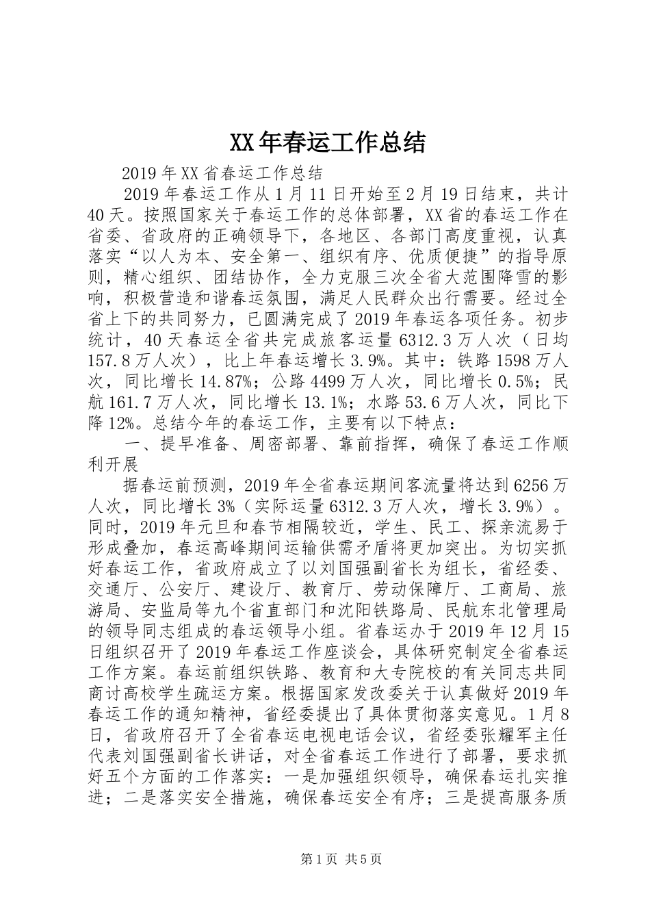 XX年春运工作总结 _第1页