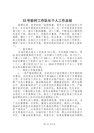 XX年驻村工作队长个人工作总结 