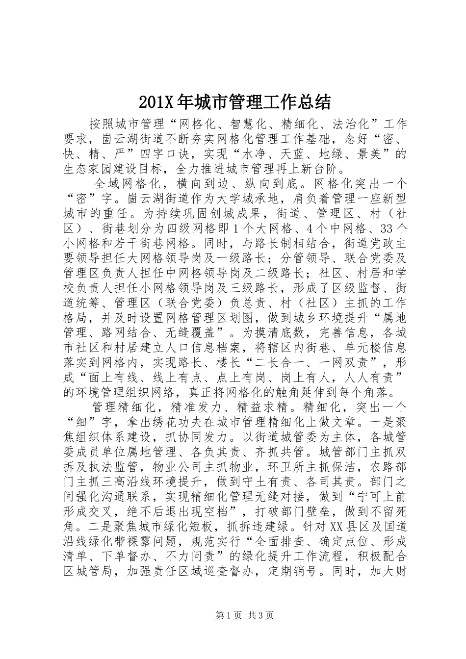 202X年城市管理工作总结_第1页