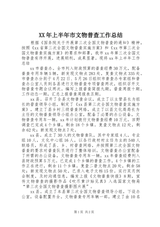 XX年上半年市文物普查工作总结 