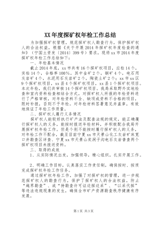 XX年度探矿权年检工作总结 