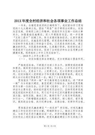 202X年度全村经济和社会各项事业工作总结