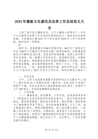 20XX年最新文化惠民及改革工作总结范文大全