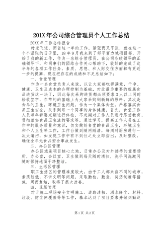 202X年公司综合管理员个人工作总结