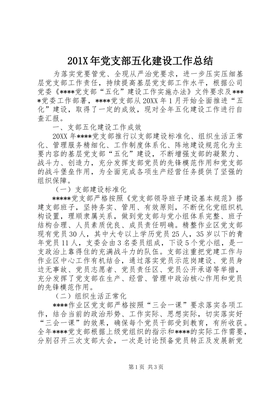 202X年党支部五化建设工作总结_第1页